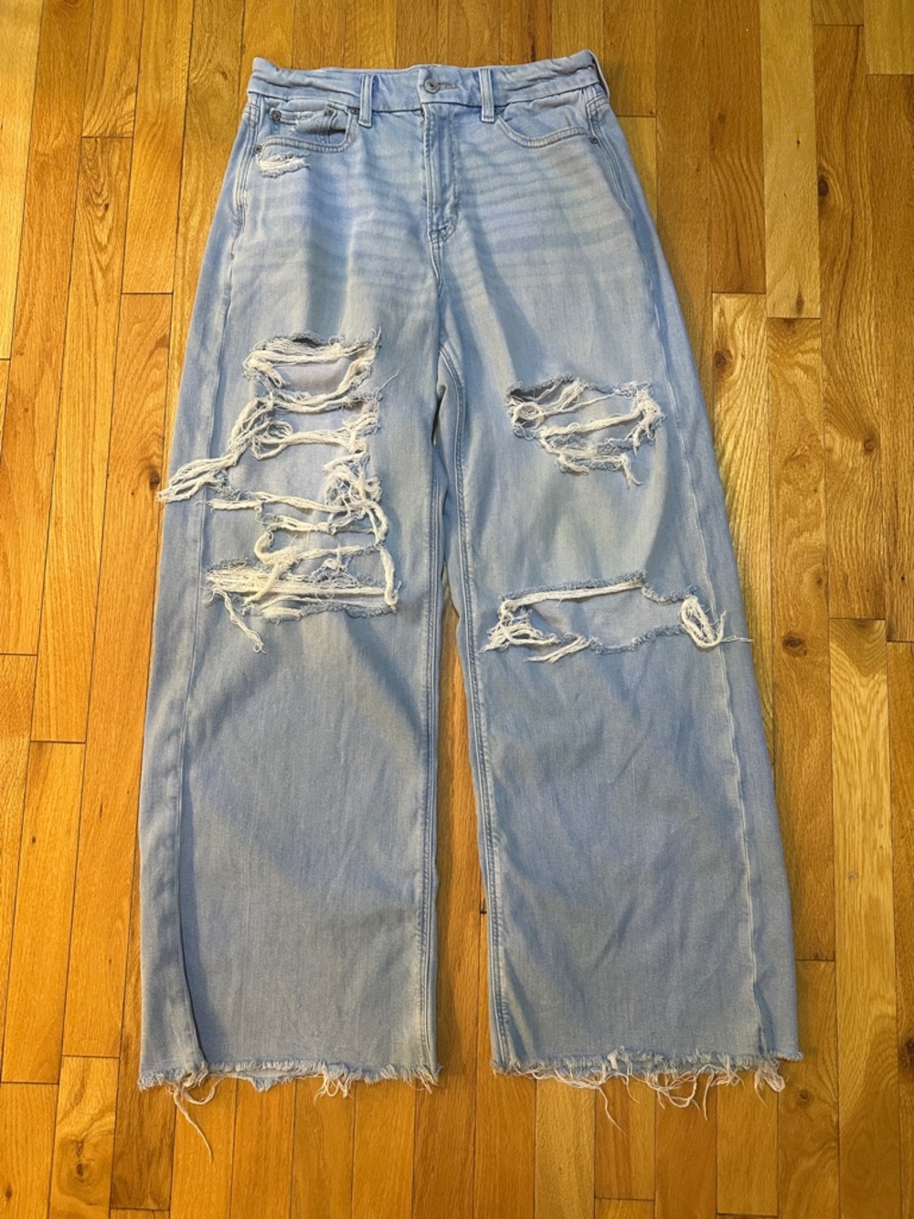 American Eagle Outfitters Light Blue Distressed Wide-Leg Jeans